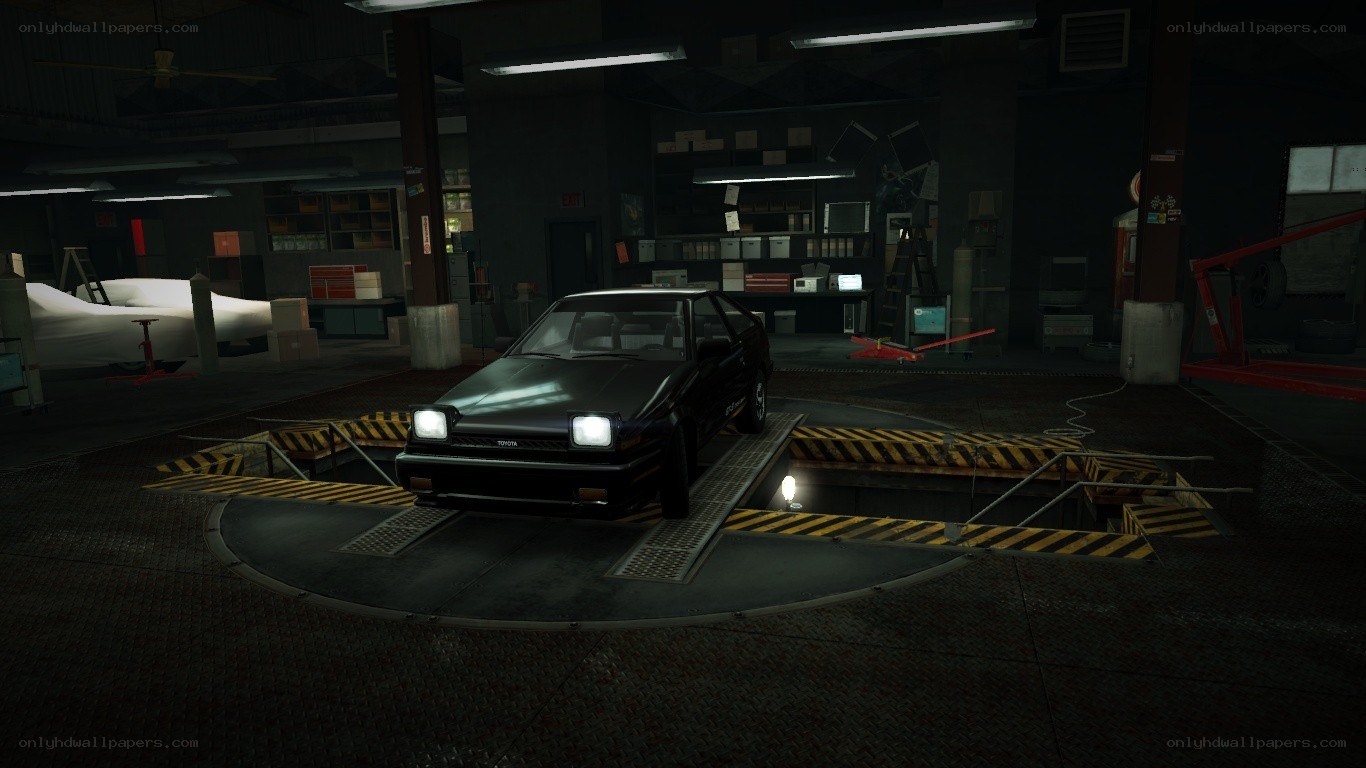 car on a turntable in garage