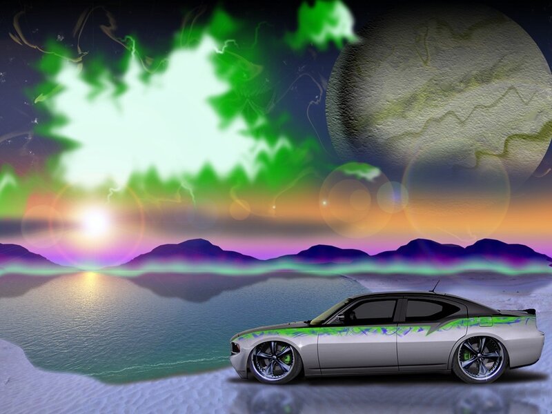 Car on alien planet landscape