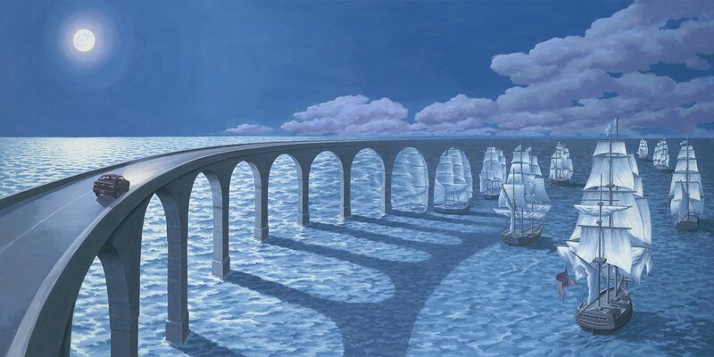 Car on Arched Bridge