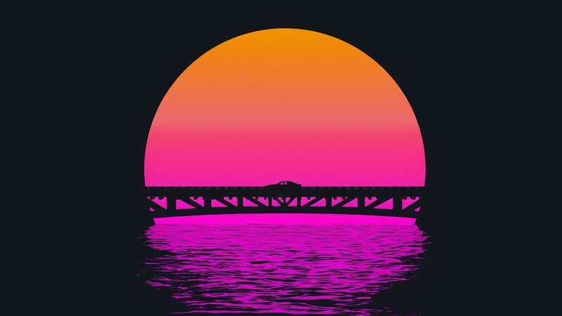 Car on Bridge at Sunset — Pink