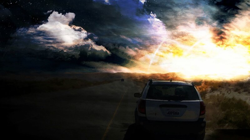 Car on Desert Road — Dark Blue