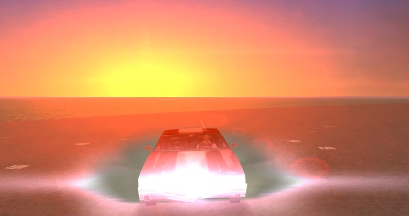 Car on Desert Road — Orange, Dramatic