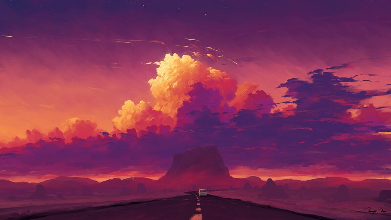 Car on Desert Road — Purple