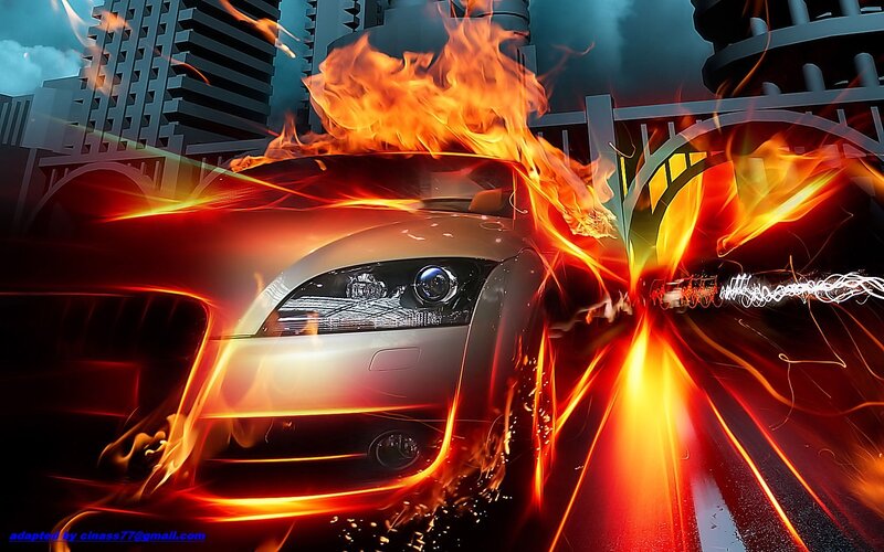 Car on Fire in City — Red, Dramatic