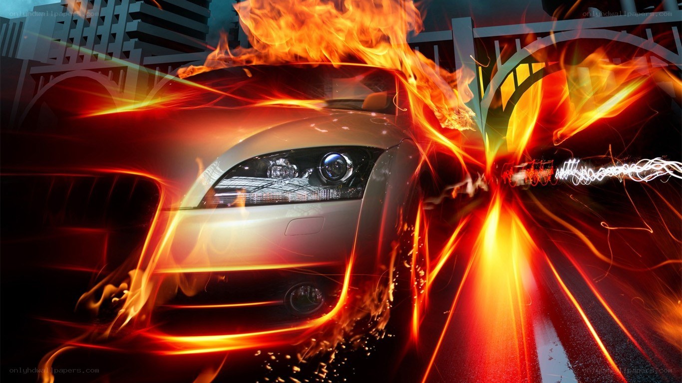 car on fire in city