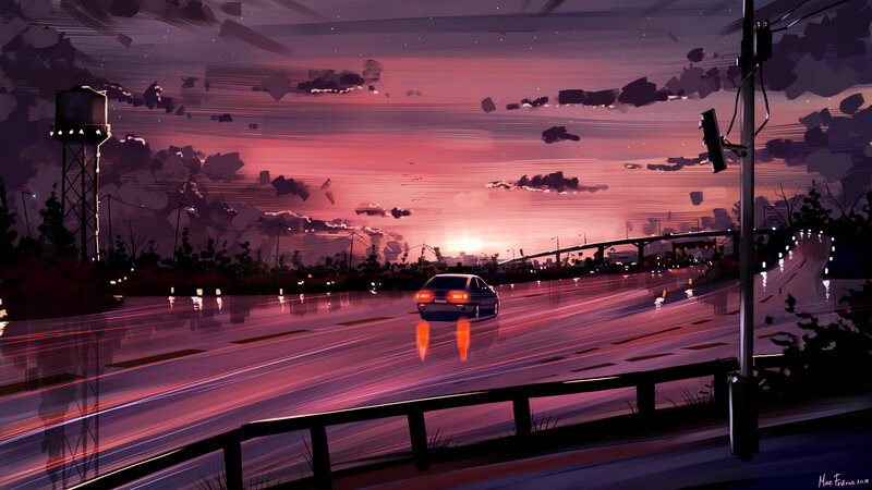 Car on Highway at Dusk