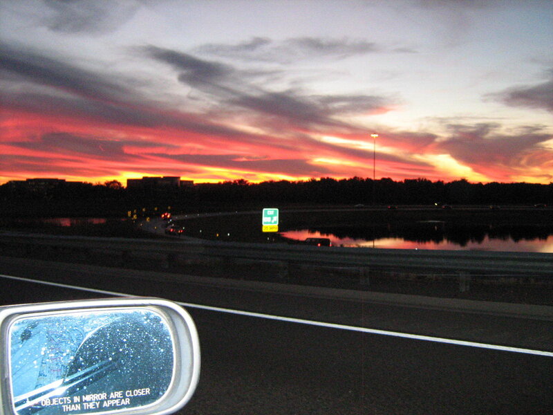 Car on Highway at Sunset — Red, Dramatic