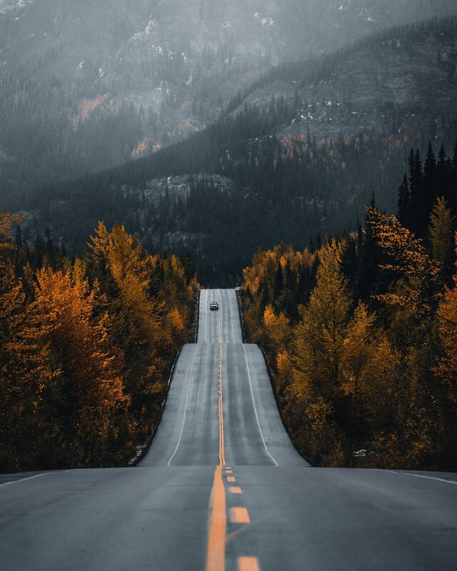 Car on Mountain Road — Gray, Serene
