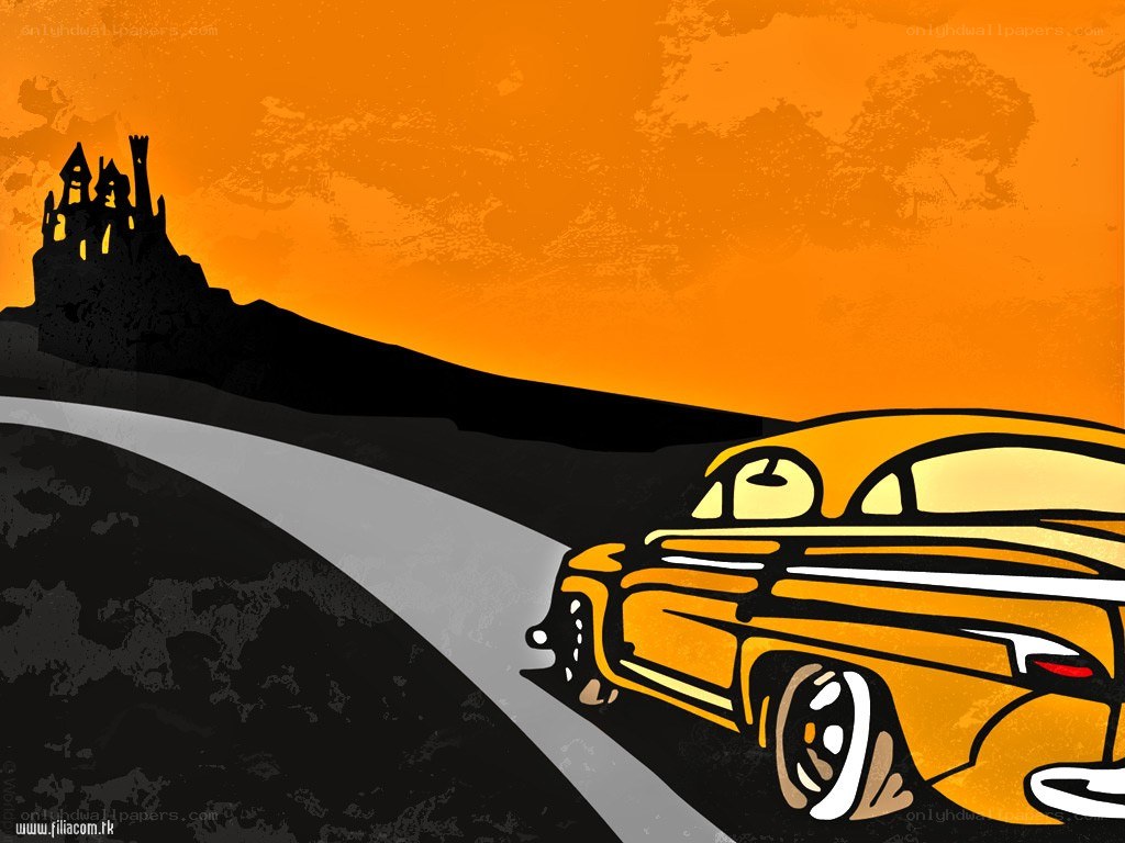 Car on road at sunset