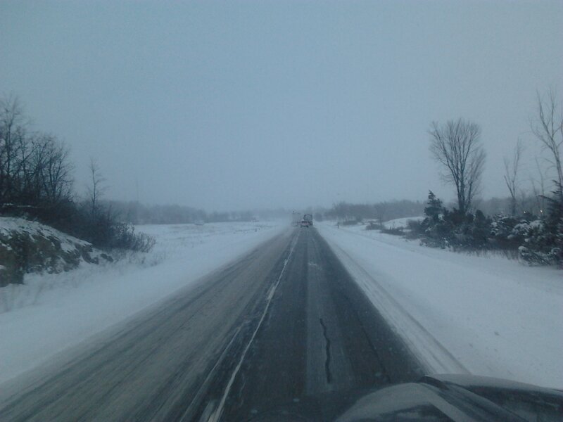 Car on Snowy Highway — White
