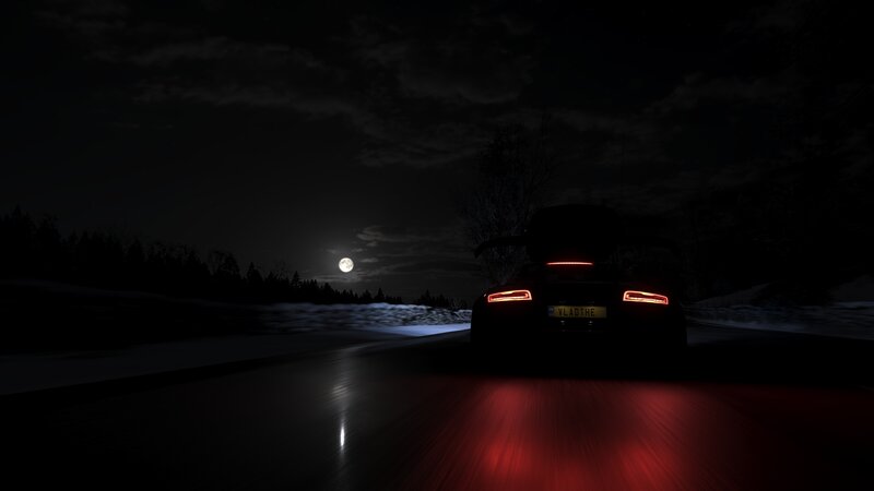 Car on Snowy Road — Black, Dark