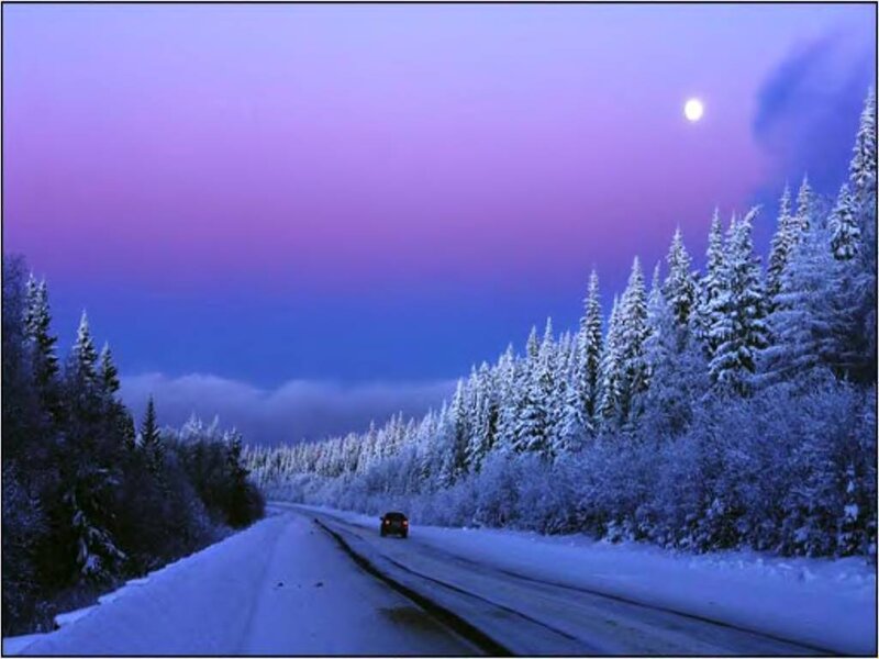 Car on Snowy Road — Purple, Serene