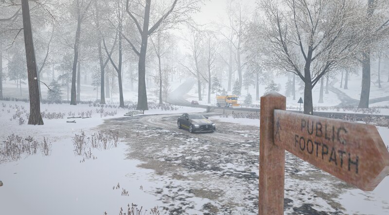 Car on Snowy Road — White, Cold, Winter, 3d Render