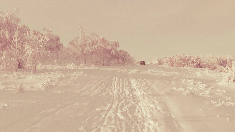 Car on Snowy Road — White, Cold, Winter