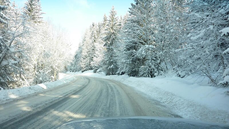 Car on Snowy Road — White