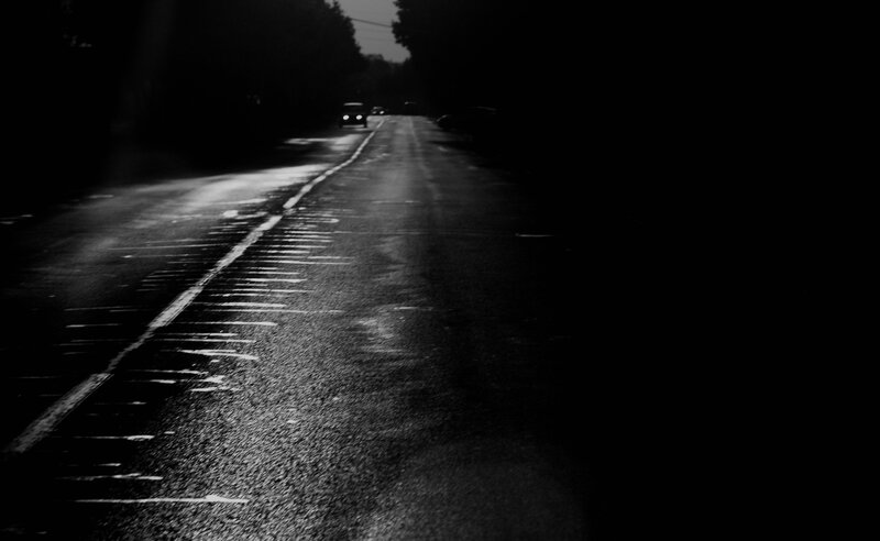 Car on Wet Road — Black, Dark