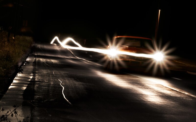 Car on Wet Road — Black, Dramatic