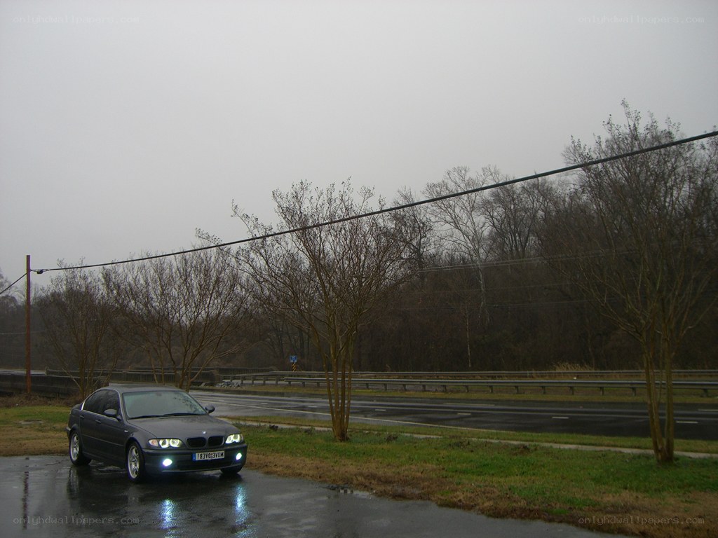 Car on wet roadside