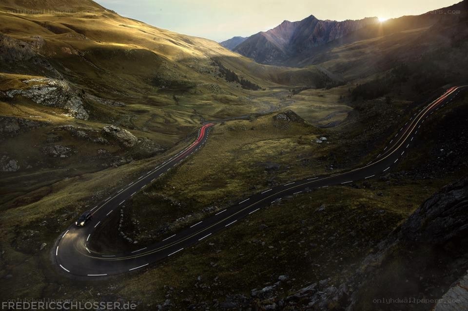 Car on winding mountain road