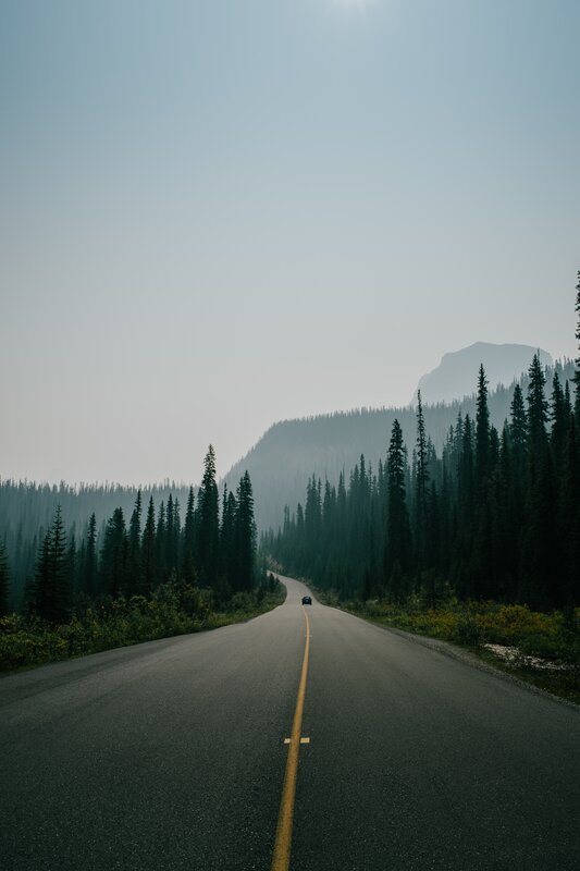 Car on Winding Road — Gray, Serene