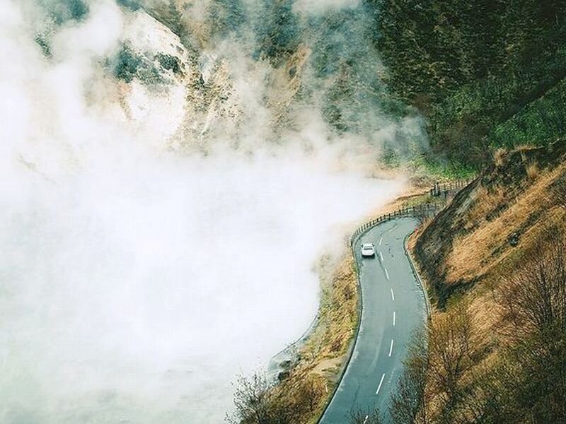 Car on Winding Road — Gray