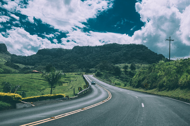 Car on Winding Road — Green, Dramatic