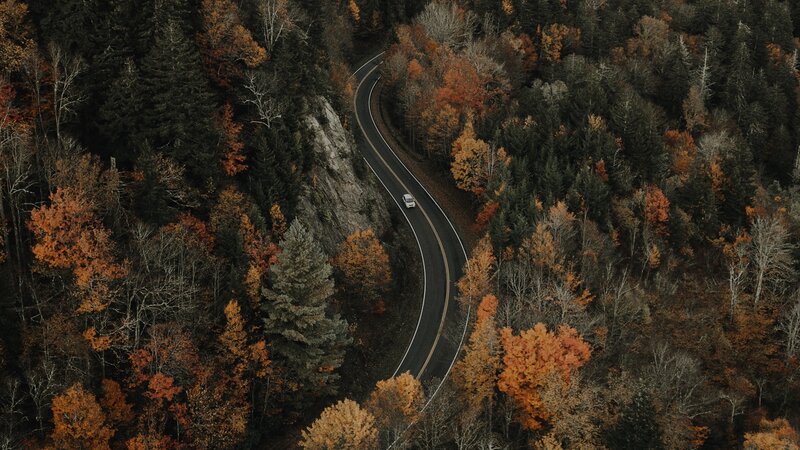 Car on Winding Road — Orange, Serene