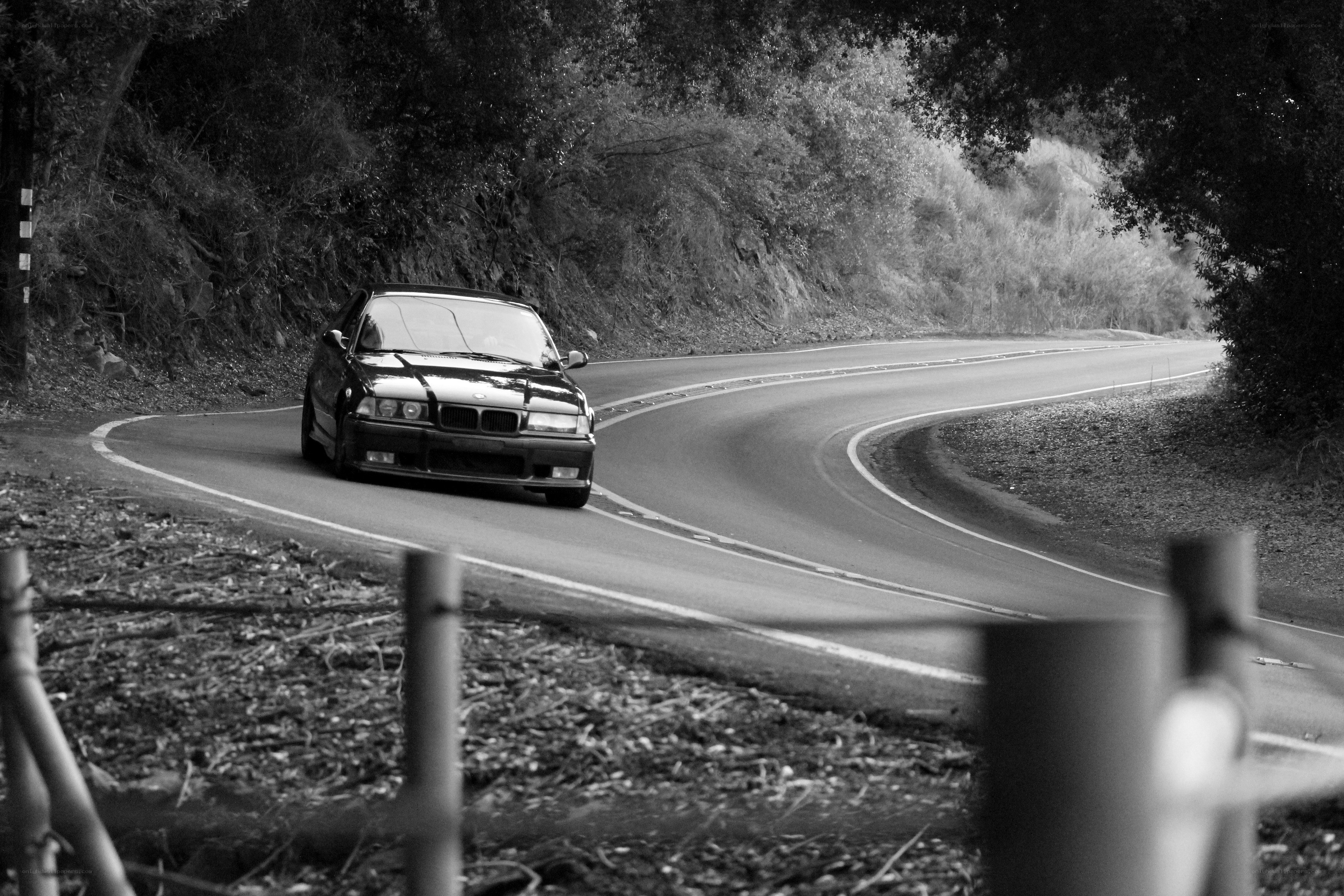 car on winding road