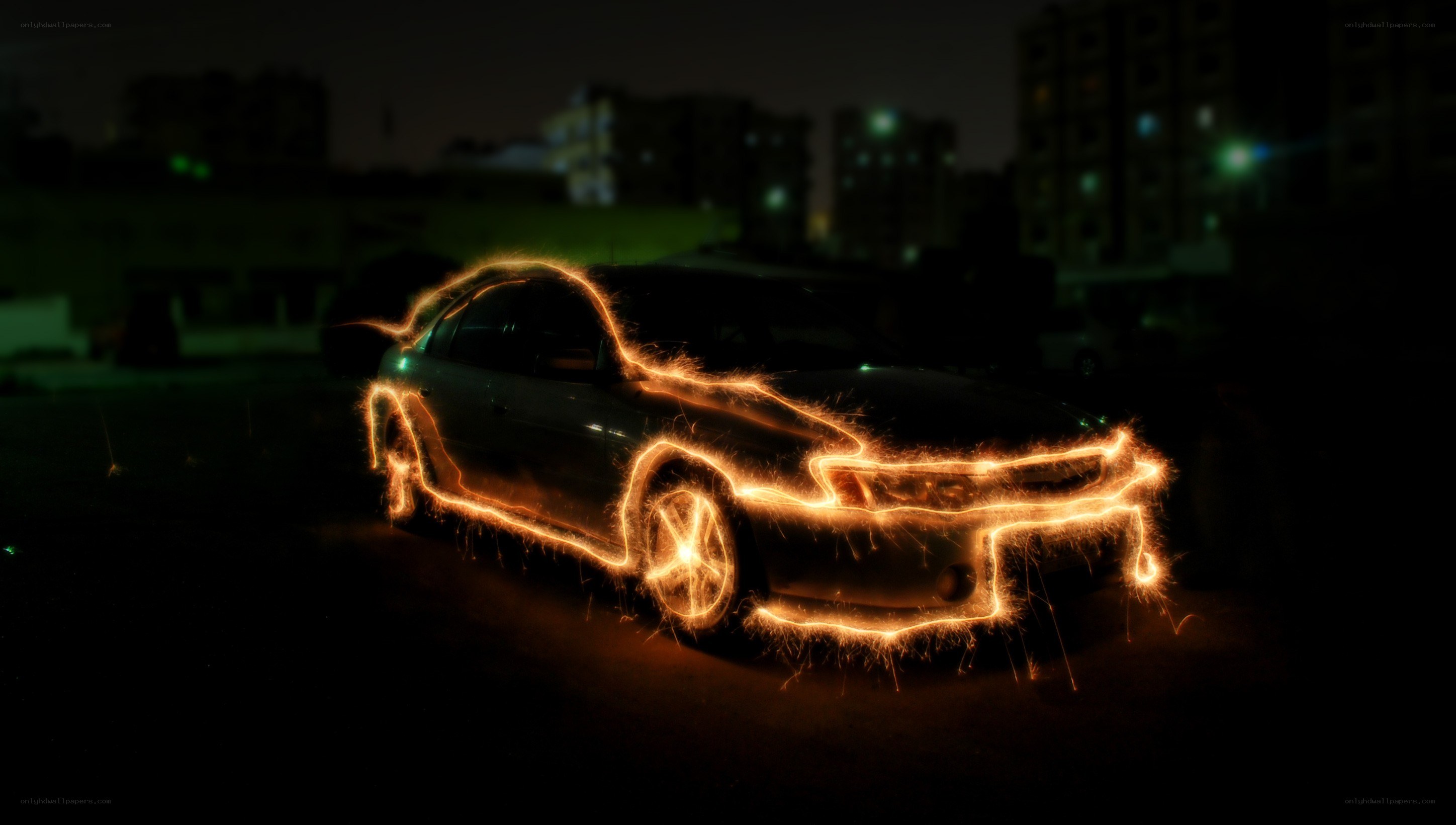 car outline with sparklers