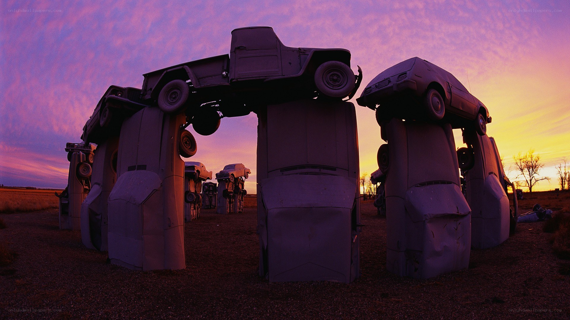 Car sculpture at sunset