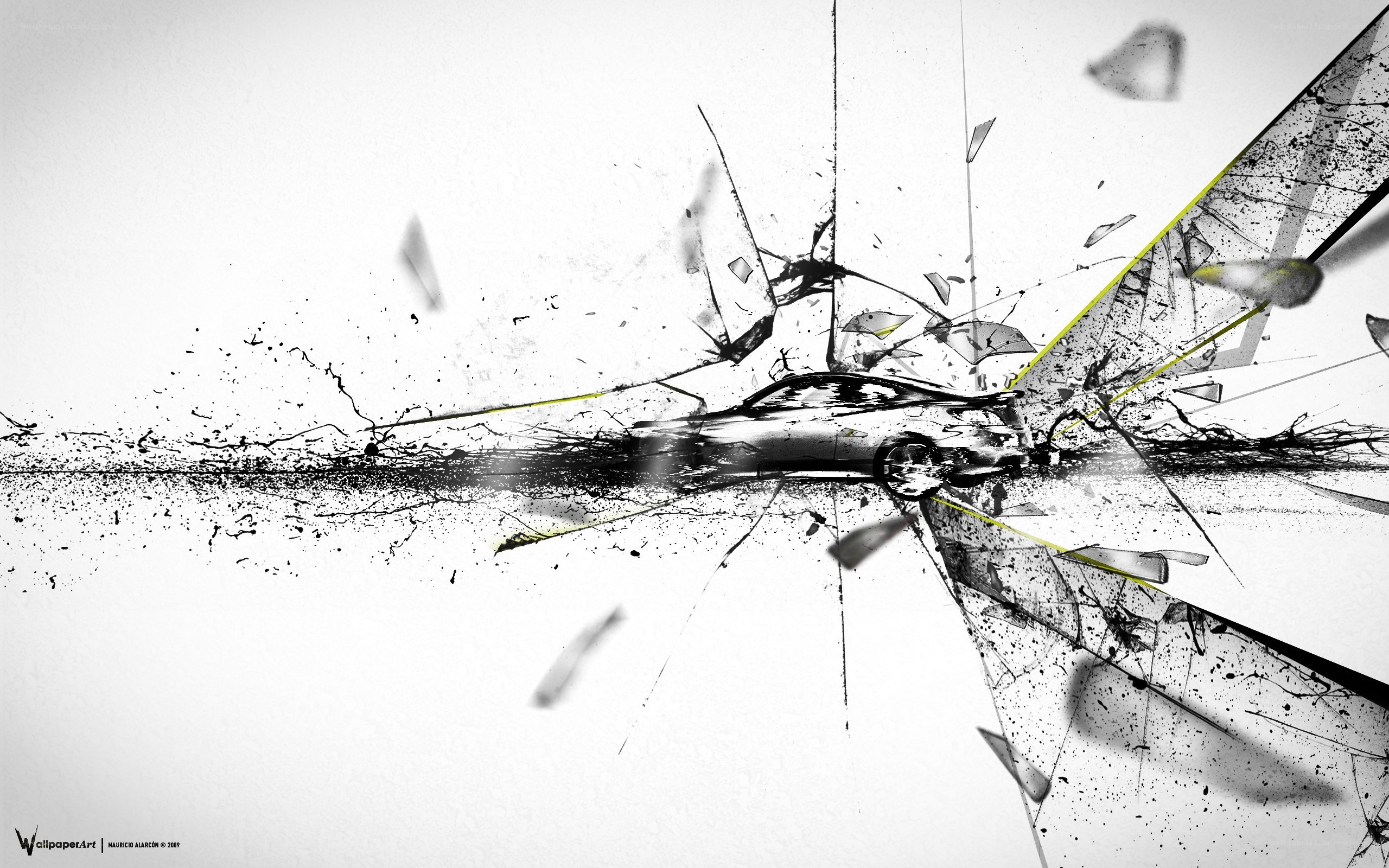 car shattering through glass
