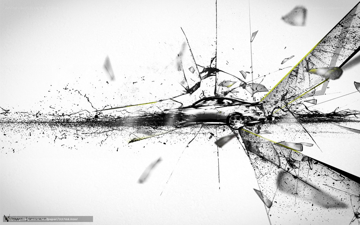 Car shattering through glass