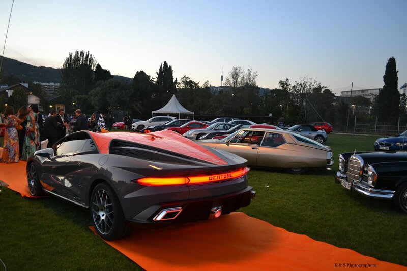 Car show at dusk