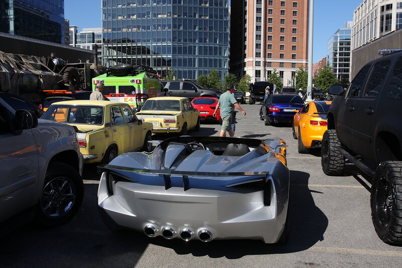 Car show in urban parking lot