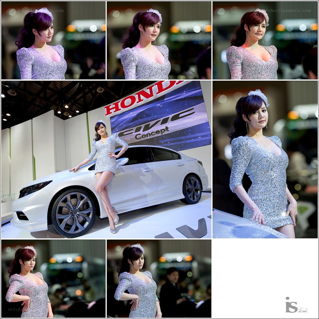 Car show model posing with Honda Civic