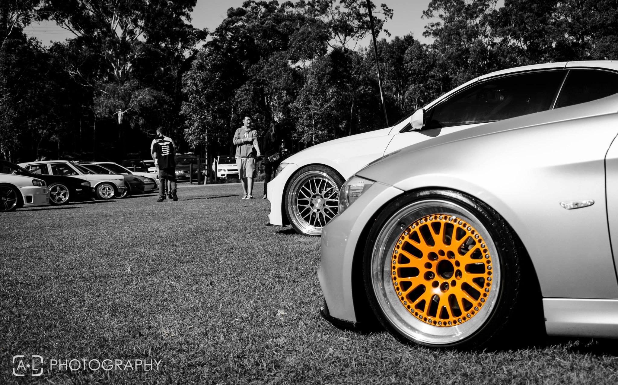 Car show with custom wheels