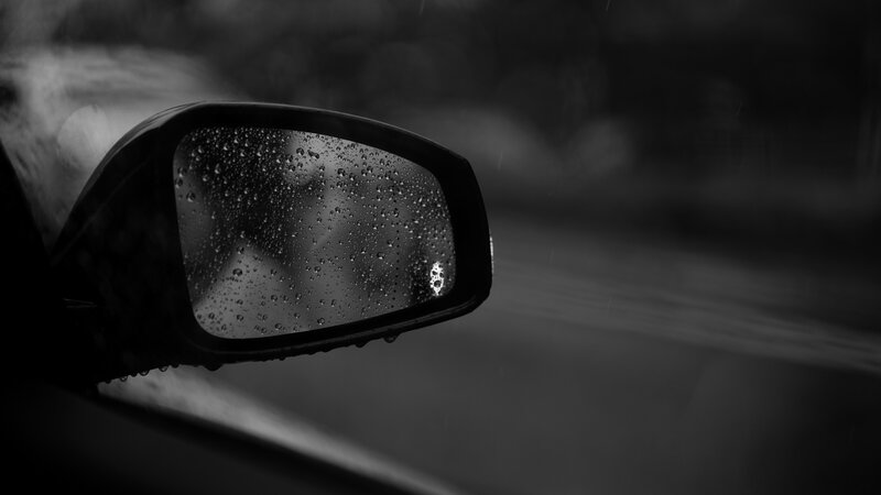 Car Side Mirror in Rain