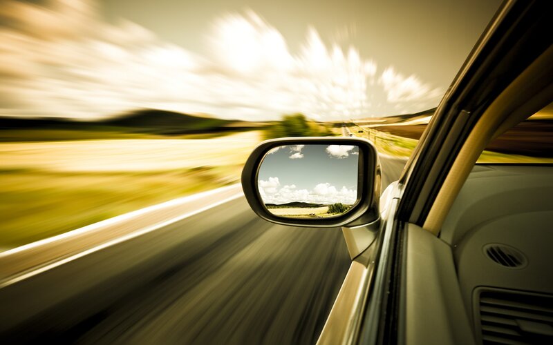 Car Side Mirror View — Yellow