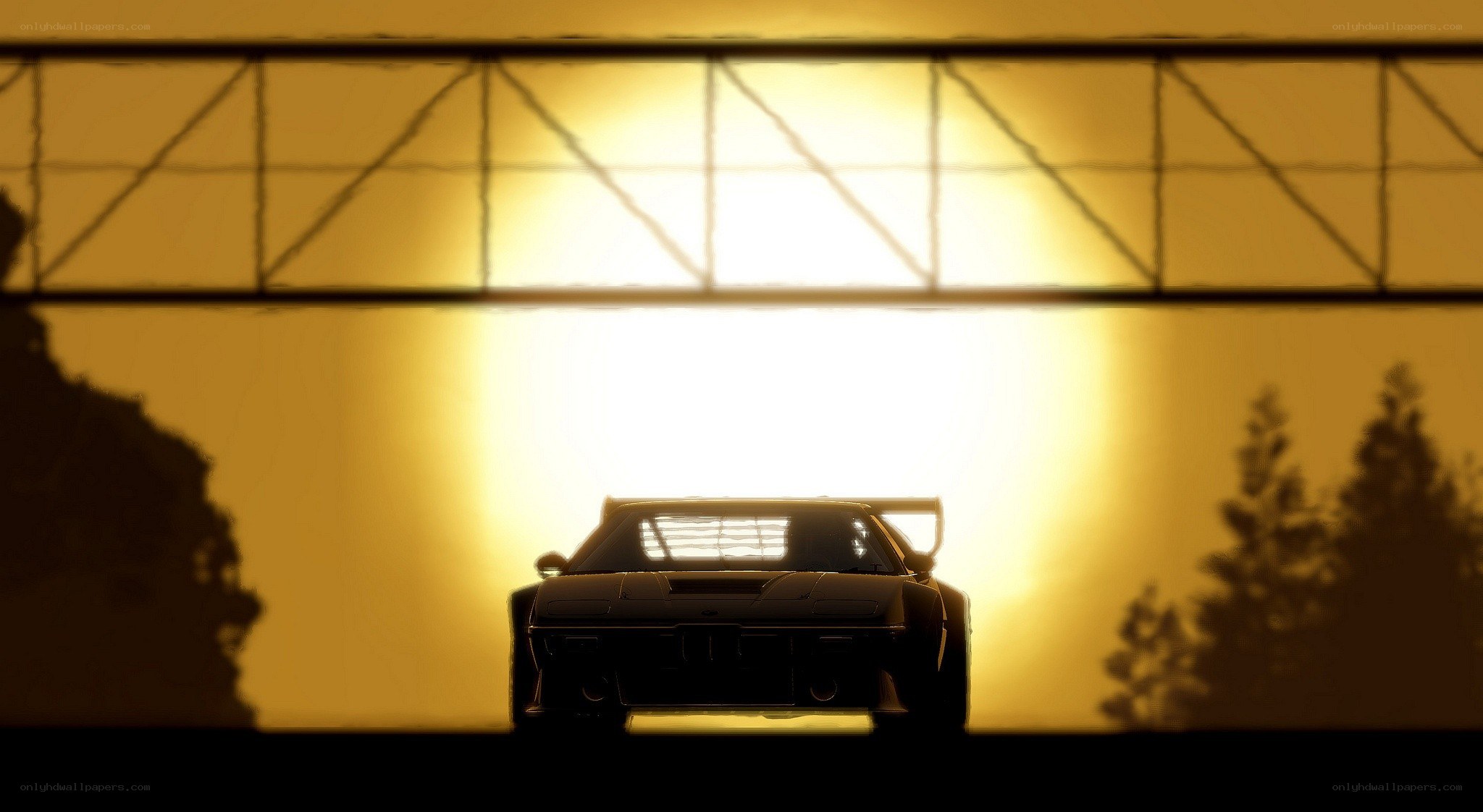 car silhouette at sunset