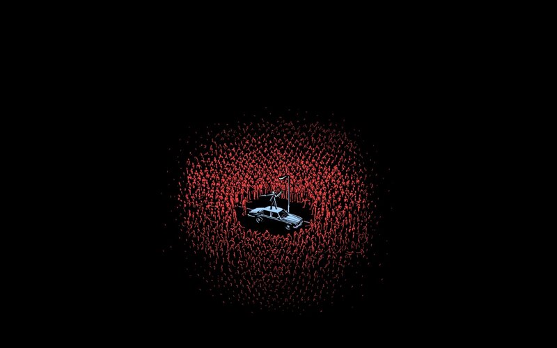 Car Surrounded by Crowd