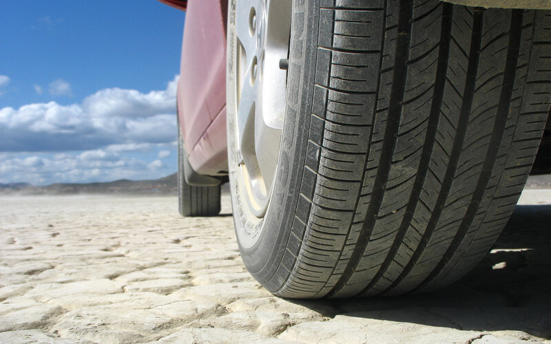 car tire on cracked ground
