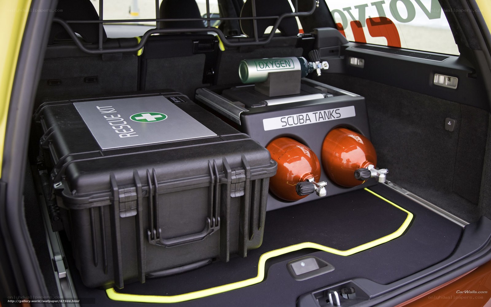 car trunk with rescue gear