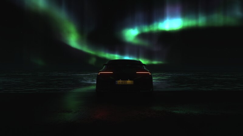 Car under Aurora Borealis
