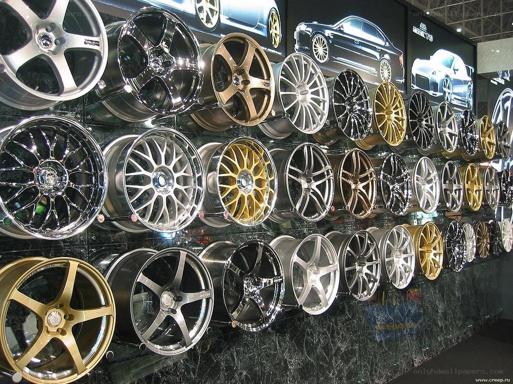 Car wheel display at auto show