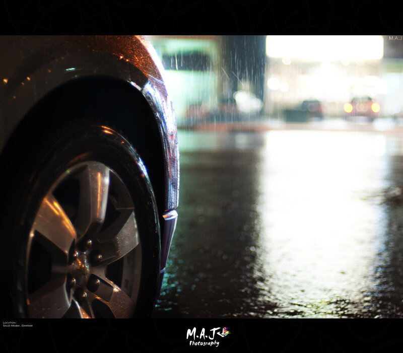 Car Wheel in Rain