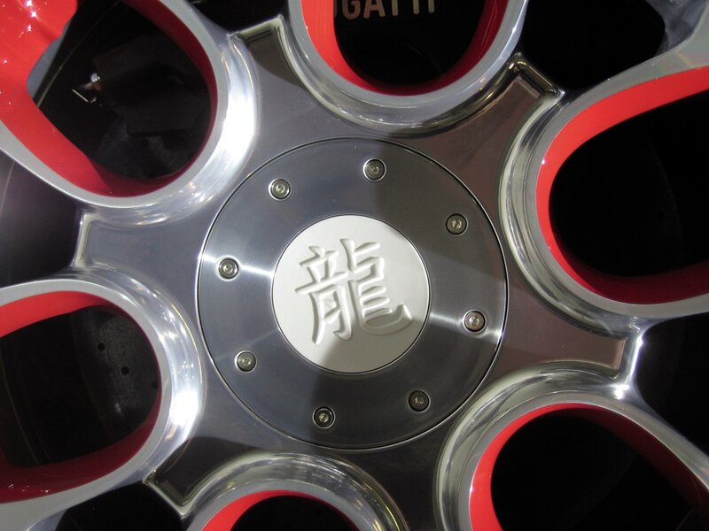 car wheel with dragon emblem