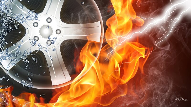 Car Wheel with Fire and Water