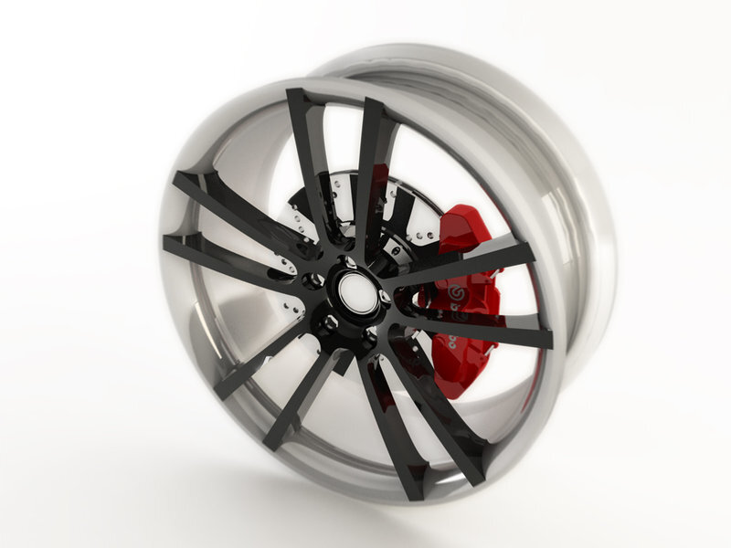 car wheel with red brake caliper