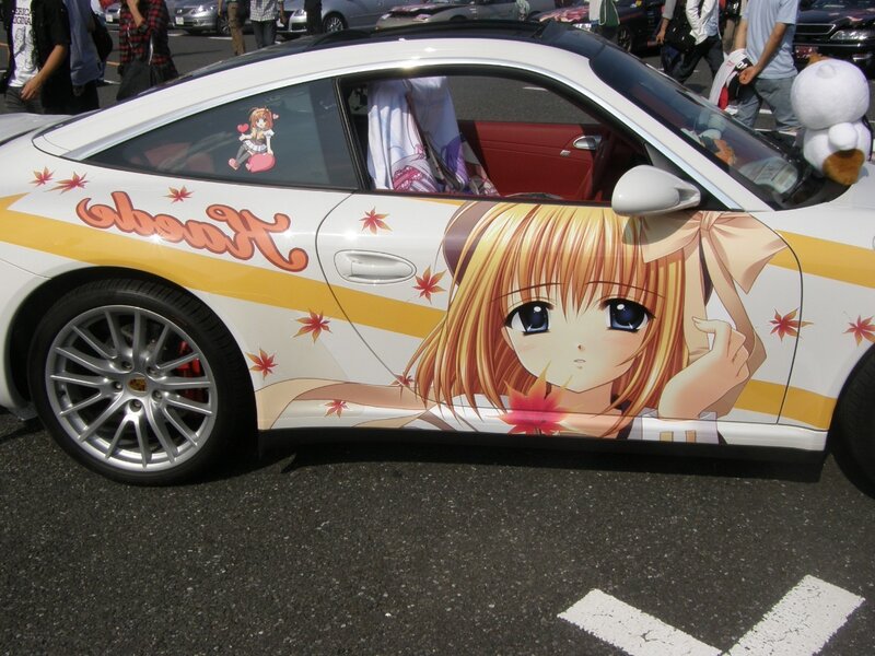 car with anime character decal