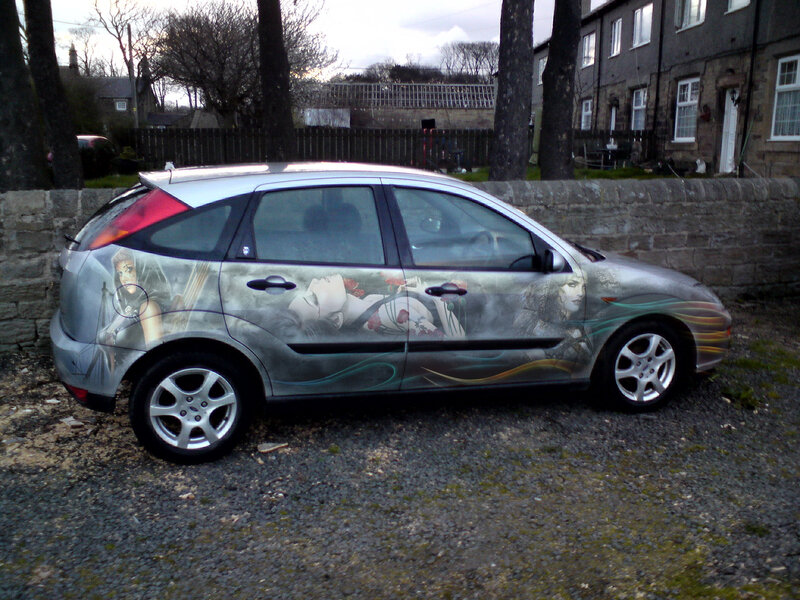 car with artistic wrap design